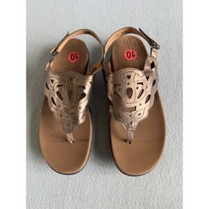 Rockport Briah Perf Slingback Sandals Metallic Bronze Laser Cut Thong Womens 10